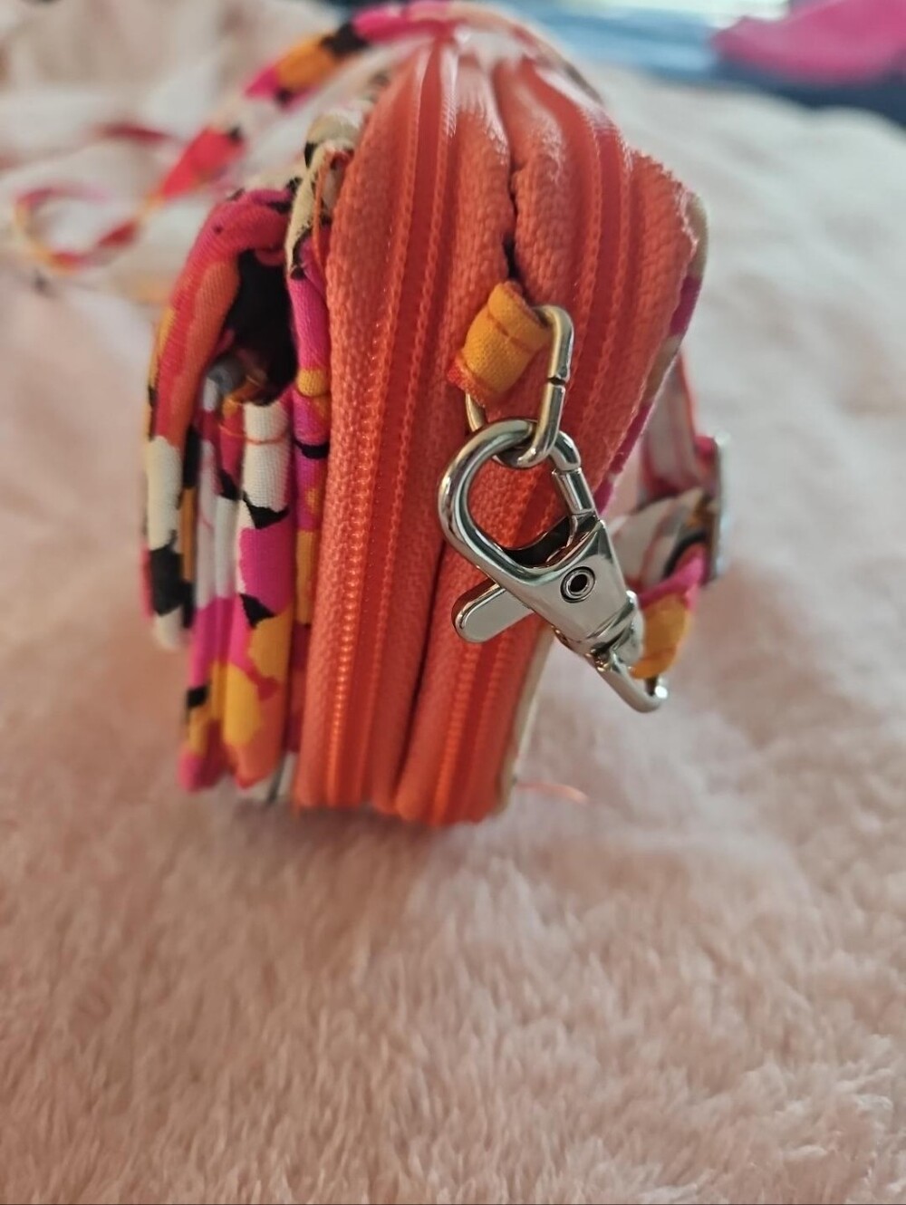 Vera Bradley Floral Quilted Mini Crossbody Bag Pink Orange - Picture 2 of 5